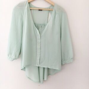 Sparkle & Fade Mint Sheer Racerback Top Buttonfront Fairy Green Urban Outfitters